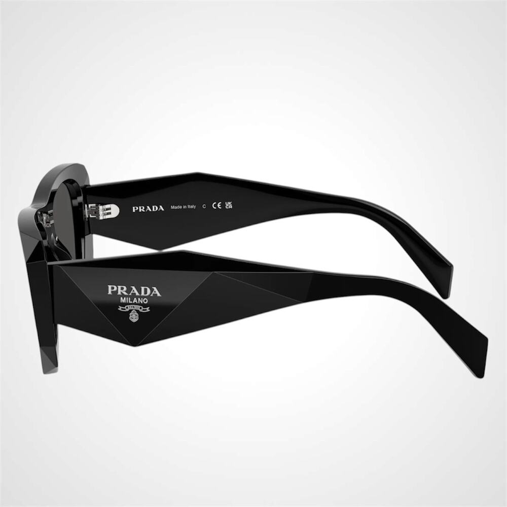 New PRADA Sunglasses Black 53mm Silver Symbole Logo Square Oversized Grey Lens - Picture 3 of 5